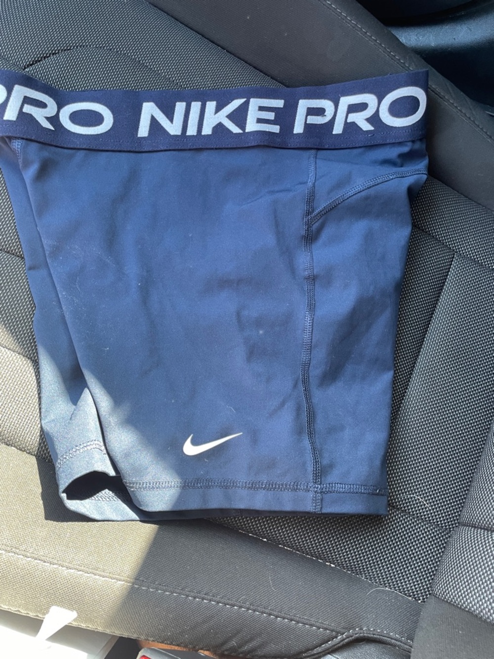 Nike Navy Blue Pro Compression Shorts with White Logo